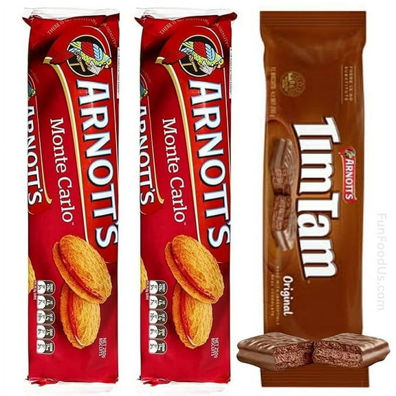 Monte Carlo Jam Cream Biscuits, Original Tim Tam (Pack of 3 Full Size) Experience the delicious ... Imported From Australia
