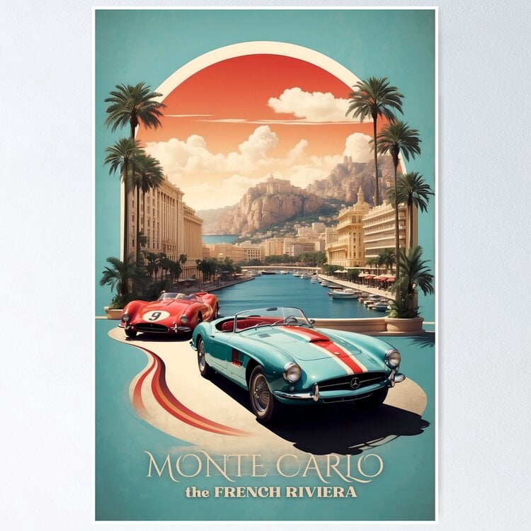 Baby Racing Gear Monte Carlo Racing Elegance: Vintage Motorsport Poster Home Decor ...