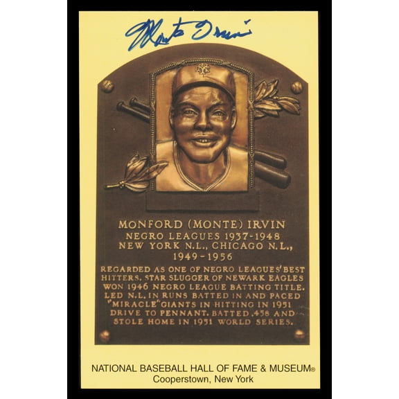 Monte Irvin Autographed Hall of Fame HOF Plaque Postcard New York Giants SKU #240838