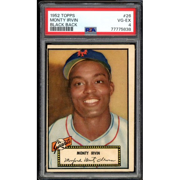 Monte Irvin Card 1952 Topps Black Back #26 PSA 4
