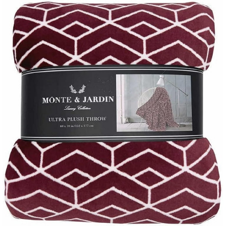 Monte Jardin Ultra Plush Throw Blanket 60 x70 Luxury Collection Red Geometric Pattern