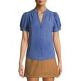 Monteau Juniors' Puff Sleeve Button Down Blouse