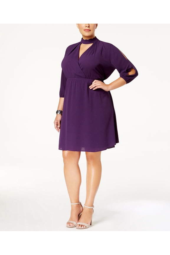 Trendy Plus Size Choker Dress Purple 2X