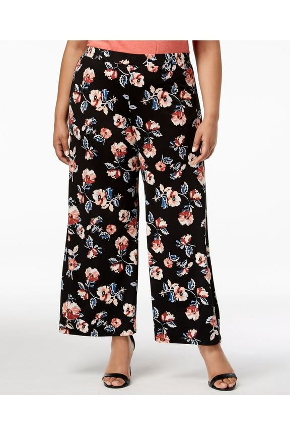 Trendy Plus Size Floral Print Soft Pants Black Floral 1X