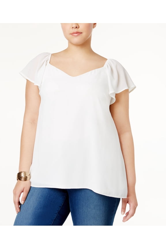 Trendy Plus Size Flutter Sleeve Top Ivory 1X