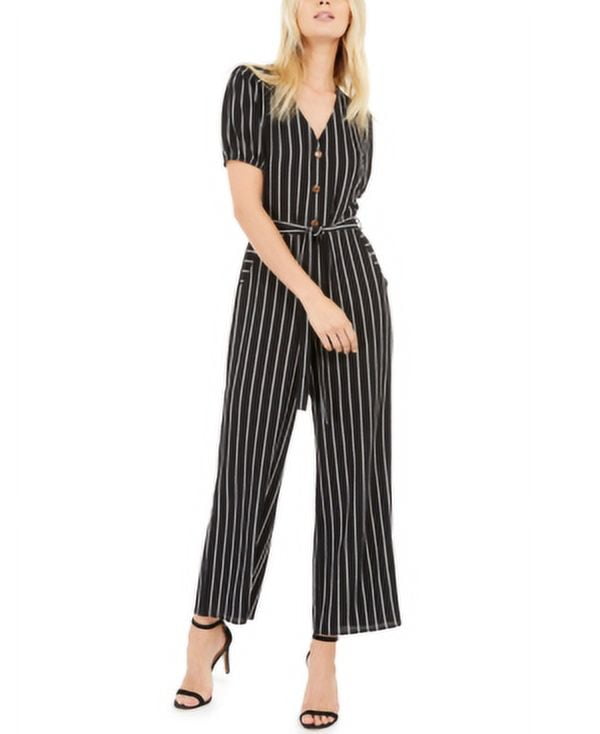 Monteau Women's Button Front Striped Jumpsuit Black Size Petite Large -  Walmart.com