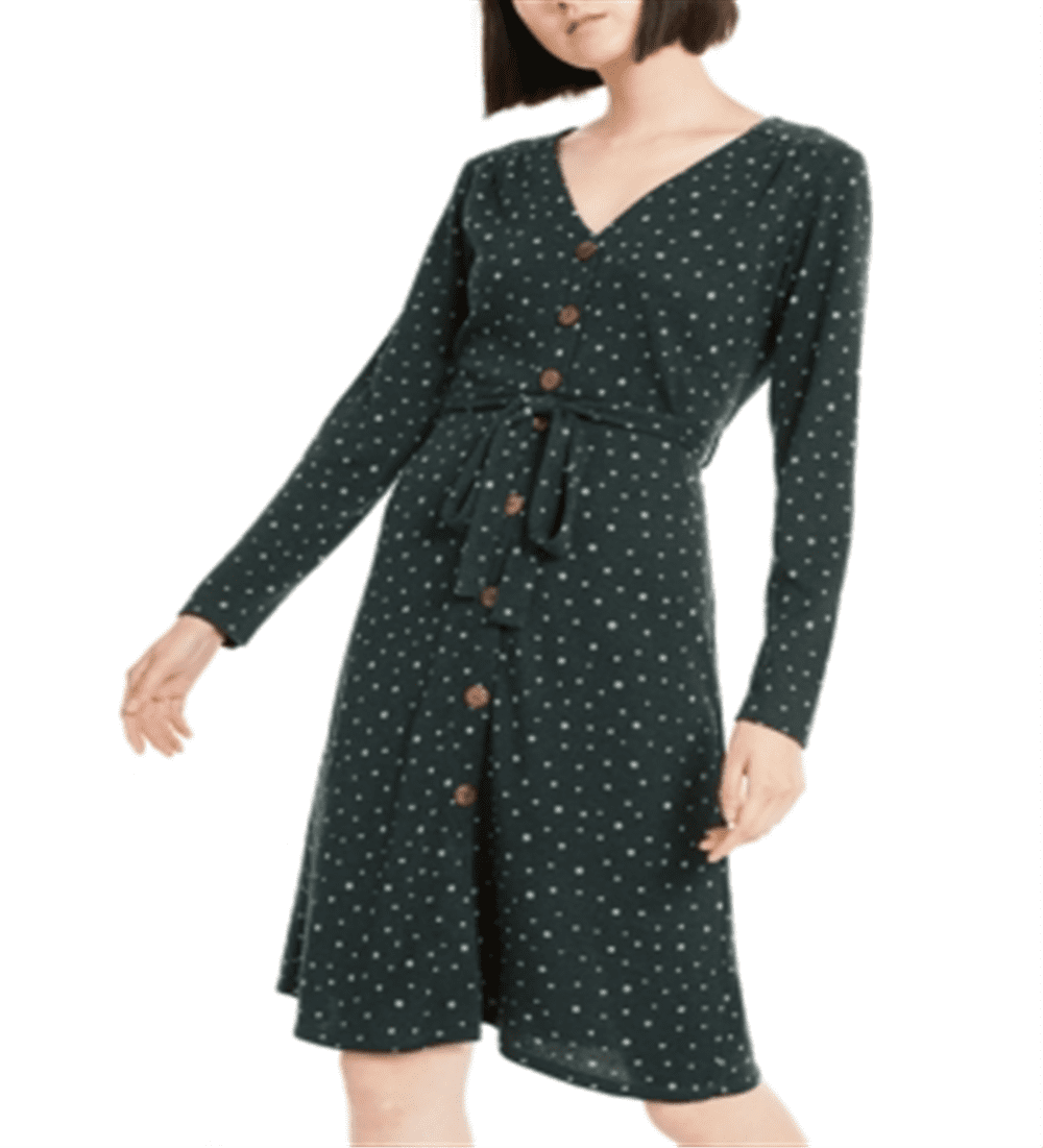 Monteau Womens Dot Wrap Dress Green Size Petite M Kuwait Ubuy