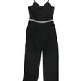 thumbnail image 1 of Monteau Womens Embroidered Jumpsuit, Black, Petite, PM, 1 of 2