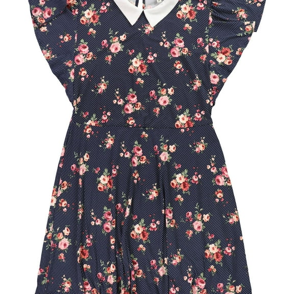 Monteau Womens Floral Print A-line Dress, Blue, Plus Size, 2X