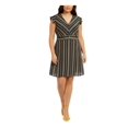 thumbnail image 1 of Monteau Womens Plus Striped Button-Front Fit & Flare Dress Green 2X, 1 of 2