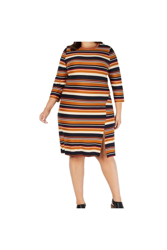 Womens Striped Sheath Dress, Multicoloured, Plus Size, 2X
