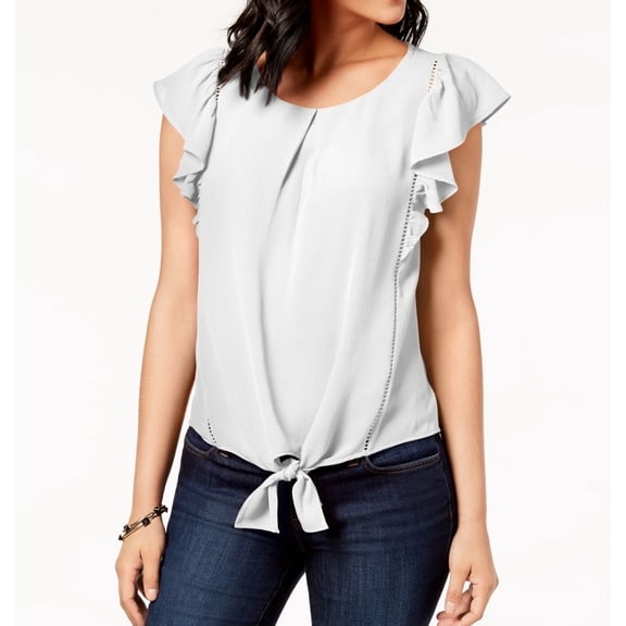 Monteau Womens Tie Front Pullover Blouse, White, Petite, PL