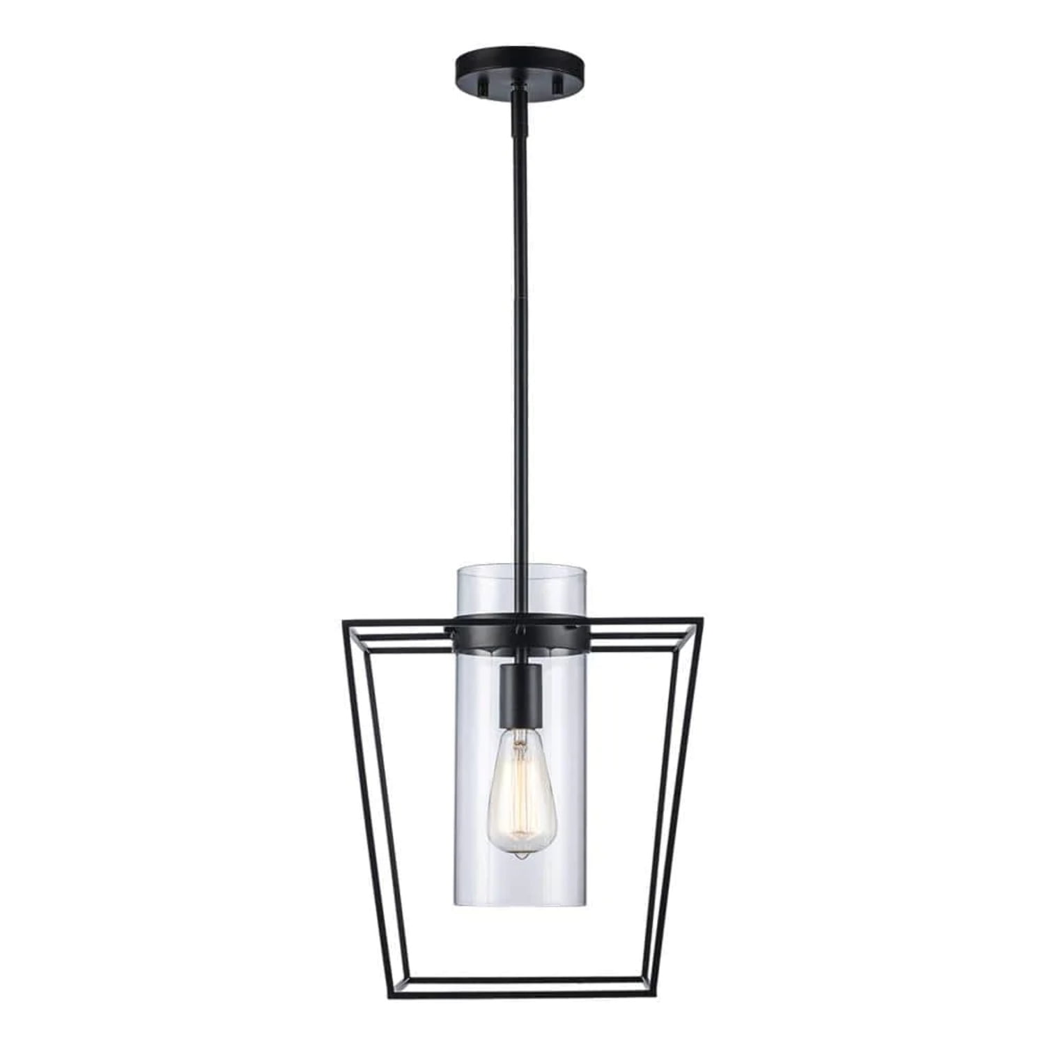 Open Box Monteaux Lighting 12 in. 1-Light Black Pendant Light Fixture w/Clear Glass