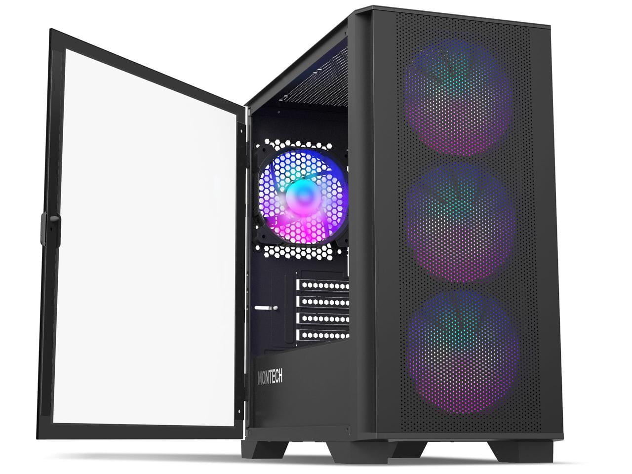 Montech Black Micro-ATX Tower with ARGB Fans and Tempered Glass
