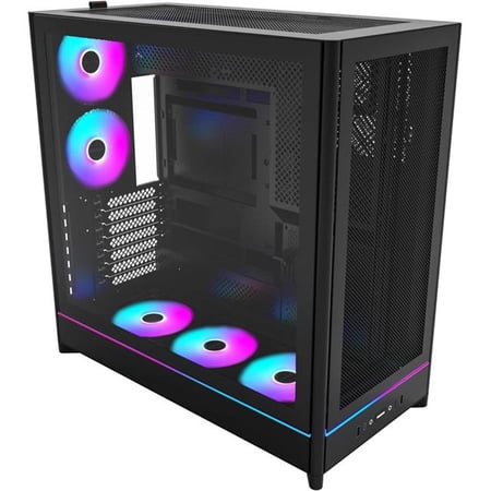 Montech HS01PB ATX Mid-Tower PC Case Gaming High Airflow Reversible Layout Mesh Front Panel 5x ARGB PWM Fan Pre-Installed Sink-in Design Tool Less Panels - Black