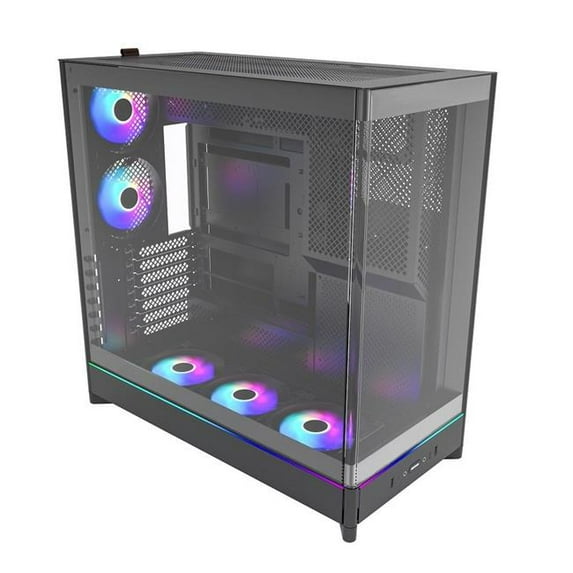 Montech HS02PB ATX Mid-Tower PC Case Gaming High-Airflow Reversible Layout Sturdy Curved Tempered Glass Fan Pre-Installed Sink-in Design Tool Less Panels - Black