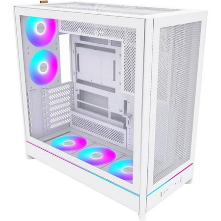 Montech HS01PW High-Airflow Reversible Layout Mesh Front Panel 5x ARGB PWM Fan Pre-Installed Sink-in Design Tool Less Panels ATX Mid-Tower PC Gaming Case - White