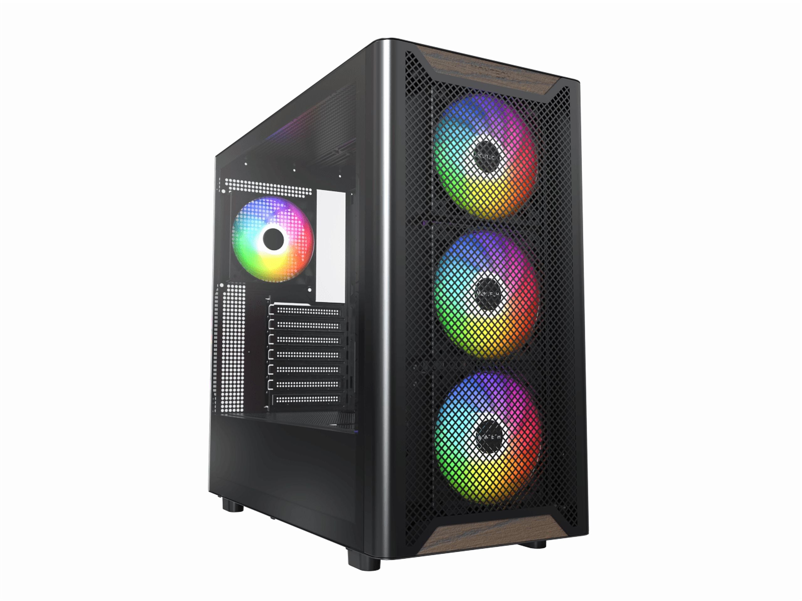 MONTECH XR Wood,Genuine Black Walnut Front, ATX Mid-Tower PC Gaming Case, Glass Side Panel, 4 x 120mm GF120 ARGB PWM Fans Pre-Installed , Black