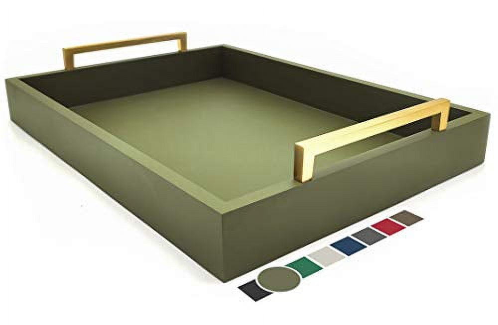 Loden Green Matte Coffee Table Tray with Gold Handles