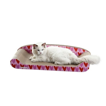 Montego 27.5" Coastal Patterned Cardboard Lounge Bed Cat Scratcher with Catnip, Pink/Red