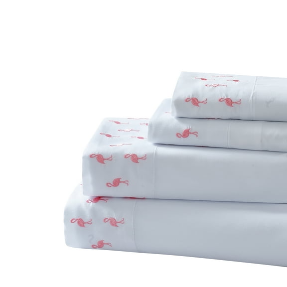 Montego Bay Flamingo 3-piece Embroidered Sheet set Twin