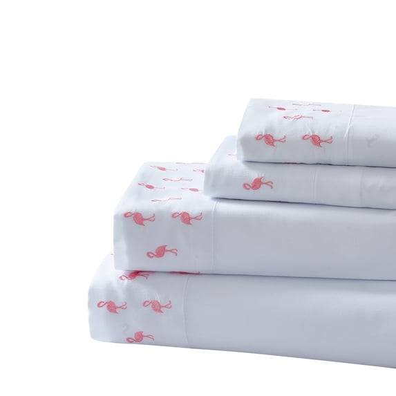 Montego Bay Flamingo 4-piece Embroidered Sheet Set Queen