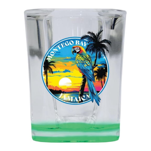 Montego Bay Jamaica Design A Souvenir 2 Ounce Shot Glass Square Green Base
