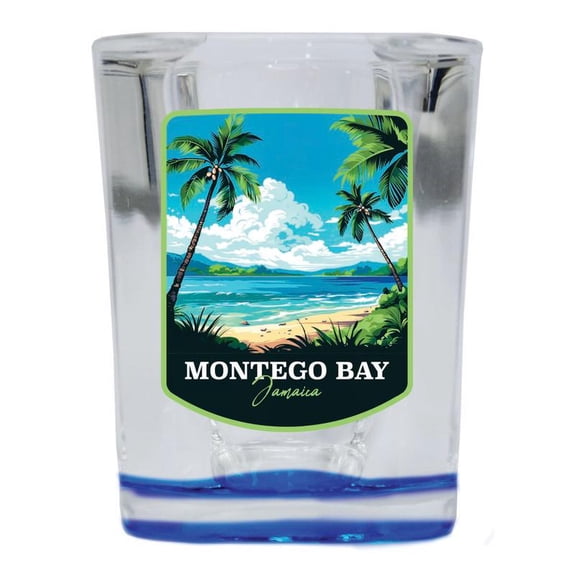 Montego Bay Jamaica Design B Souvenir 2 oz Square Shot Glass Blue