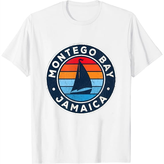 Montego Bay Jamaica Vintage Sailboat Retro 70s Womens T-Shirt White Small