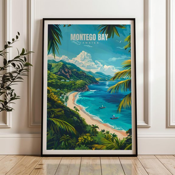 Montego Bay Travel Poster - Jamaica Wall Art Print, Illustration Poster, Artwork, Home & Office Decor, Gift Idea, Caribbean Travel Print Wall Art, Modern Wall Decor, 16x24 UNFRAMED