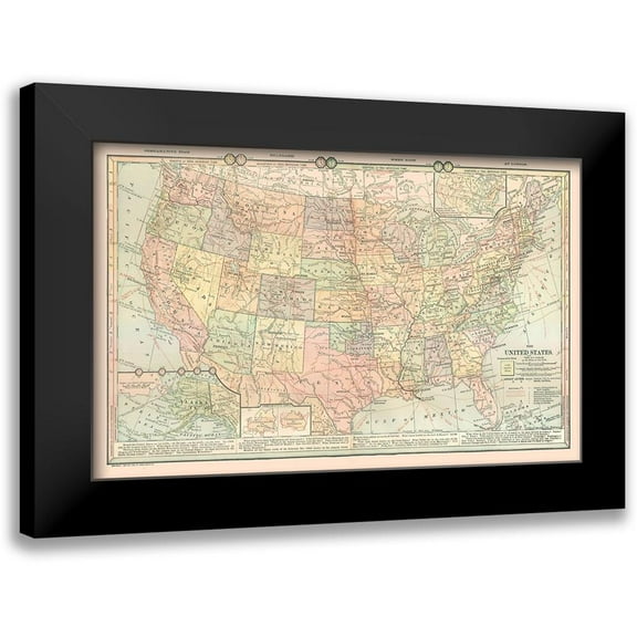 Monteith 14x10 Black Modern Framed Museum Art Print Titled - United States - Time Zones - Monteith 1882