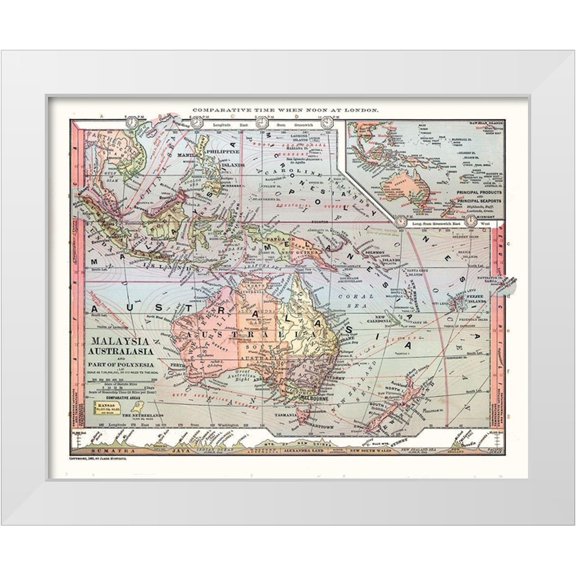Monteith 14x12 White Modern Wood Framed Museum Art Print Titled - Australia Malaysia Polynesia - Monteith 1882