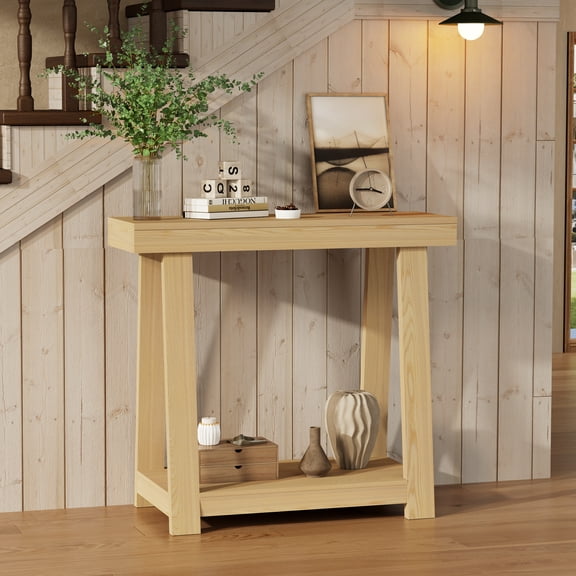 Monteka 36" Natural Wood Grain Console Table, with 2-Tier Storage structure providing ample storage space, Easy Clean Surface, Multi-Scene Narrow Console Table for Hallway, Living Room, Bedroom