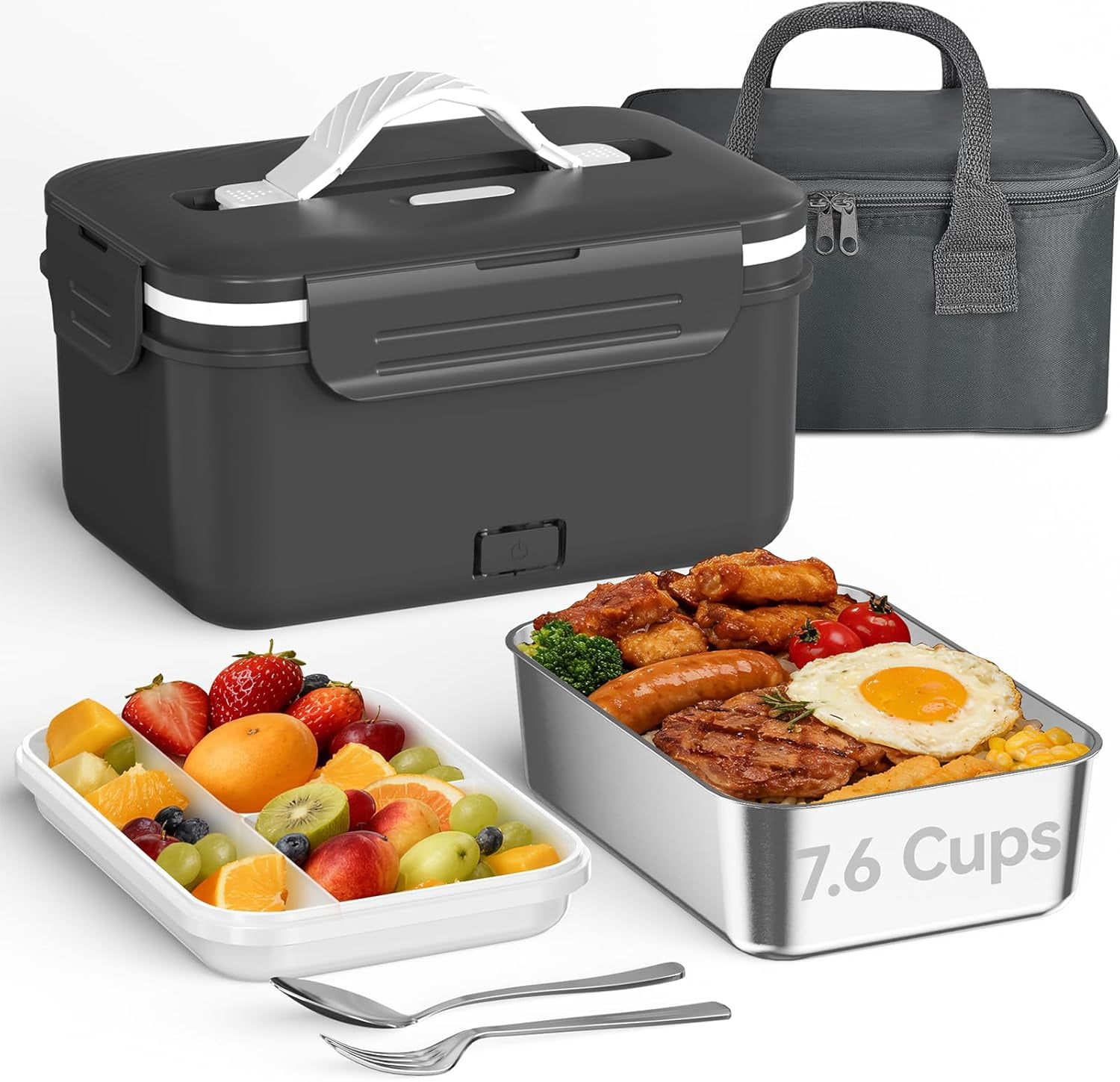 Monteka Cordless Electric Lunch Box, 1.8L Large Rechargeable Portable ...