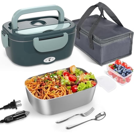 Monteka Electric Lunch Box Food Heater - Leakproof Portable Food Warmer heated lunch box for adults for Car/Home/Truck with 1.5L Removable Stainless Steel Container, Gifts for Men, 12V/24V/110V