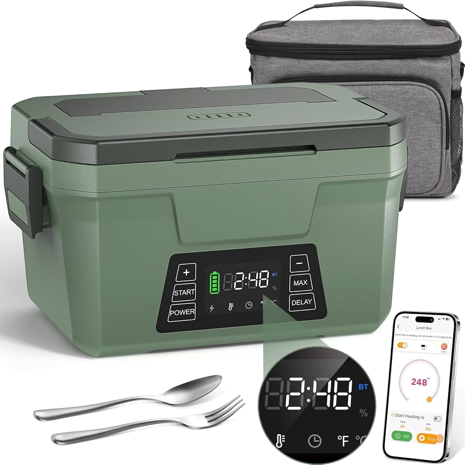 Monteka Cordless Electric Lunch Box, Heated Lunch Box with Scheduled Heating, Portable Food Warmer with Memory Function & Automatic Keep Warm