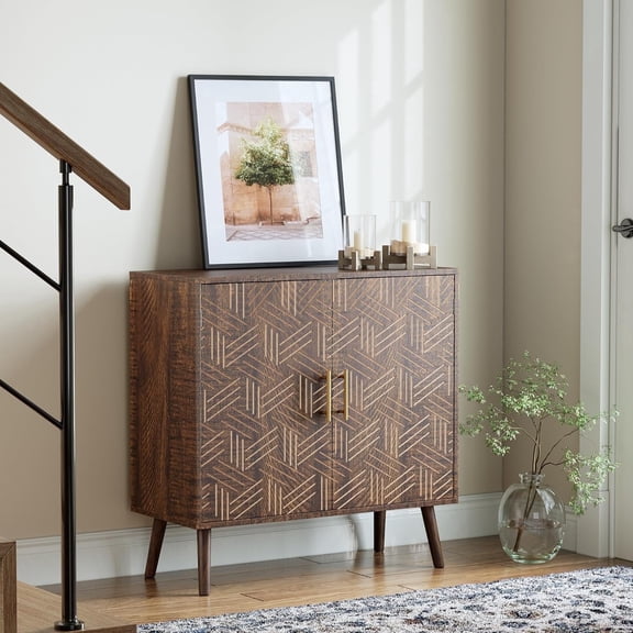 Monteka Mid Century Modern Buffet Cabinet with Storage & Adjustable Shelves, Coffee Bar Cabinet with Magnetic Doors, Sideboard Storage Cabinet for Kitchen, Living Room, Entryway Hallway, Brown