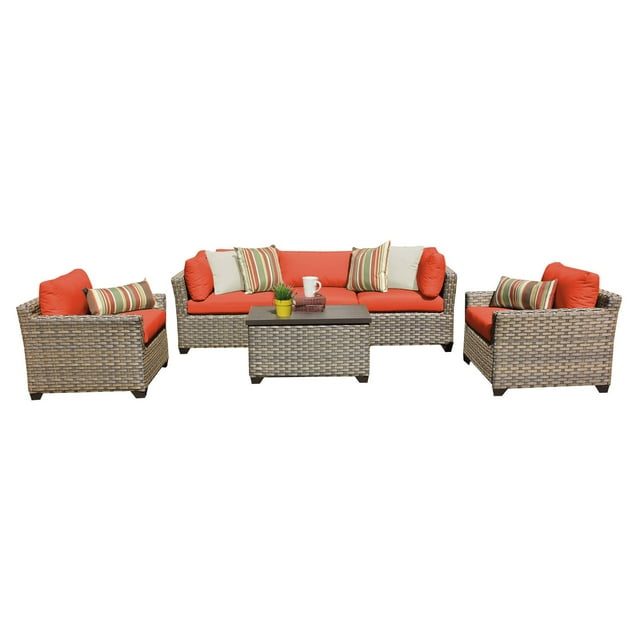 Monterey 6 Piece Outdoor Wicker Patio Furniture Set 06b-Color:Tangerine