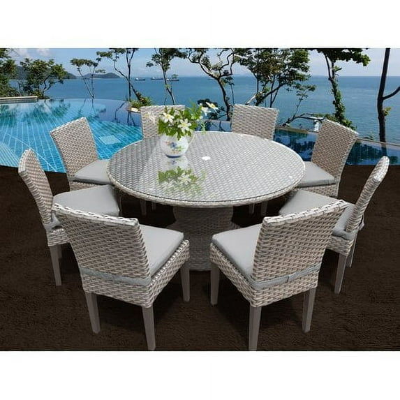 Monterey 60 Inch Outdoor Patio Dining Table with 8 Armless Chairs in Grey