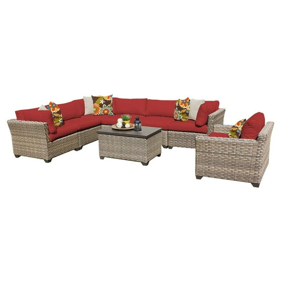 TK Classics Monterey Wicker 8 Piece Patio Conversation Set with 2 Sets of Cushion Covers