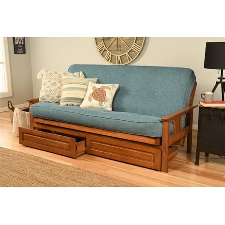 Monterey Barbados Futon Frame with Linen Aqua Mattress & Storage Drawers - Full Size