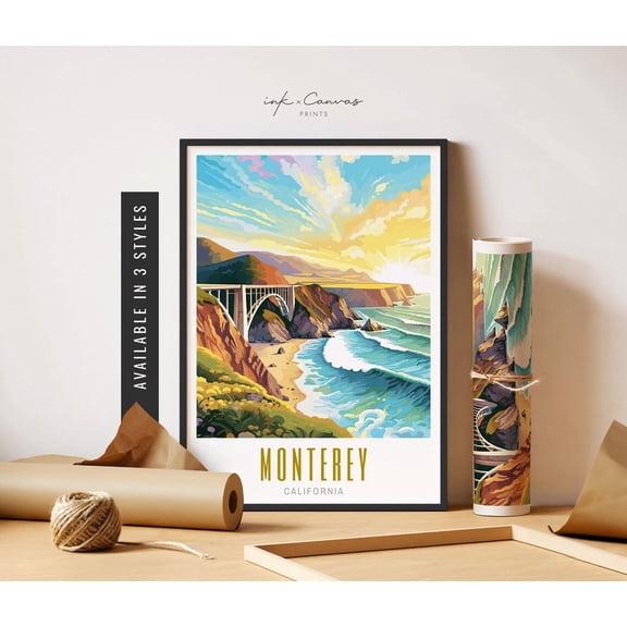 Monterey Bay Poster Bixby Bridge Poster Monterey Ca Art Poster Us Cities Posters Monterey California Poster Travel Art Home Decor, 24x36 UNFRAMED