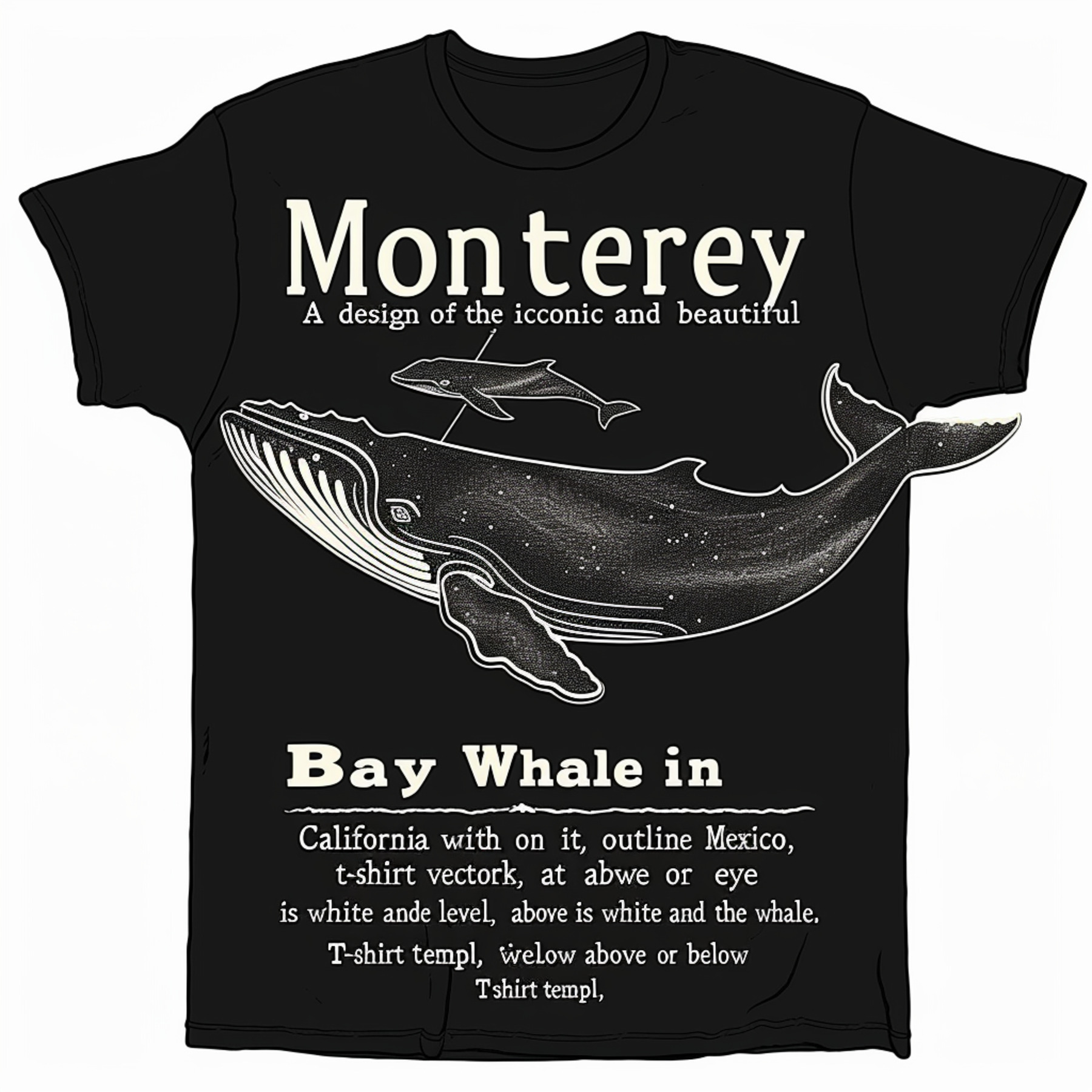 Monterey Bay Whale California Mexico Outline Black TShirt Ocean ...