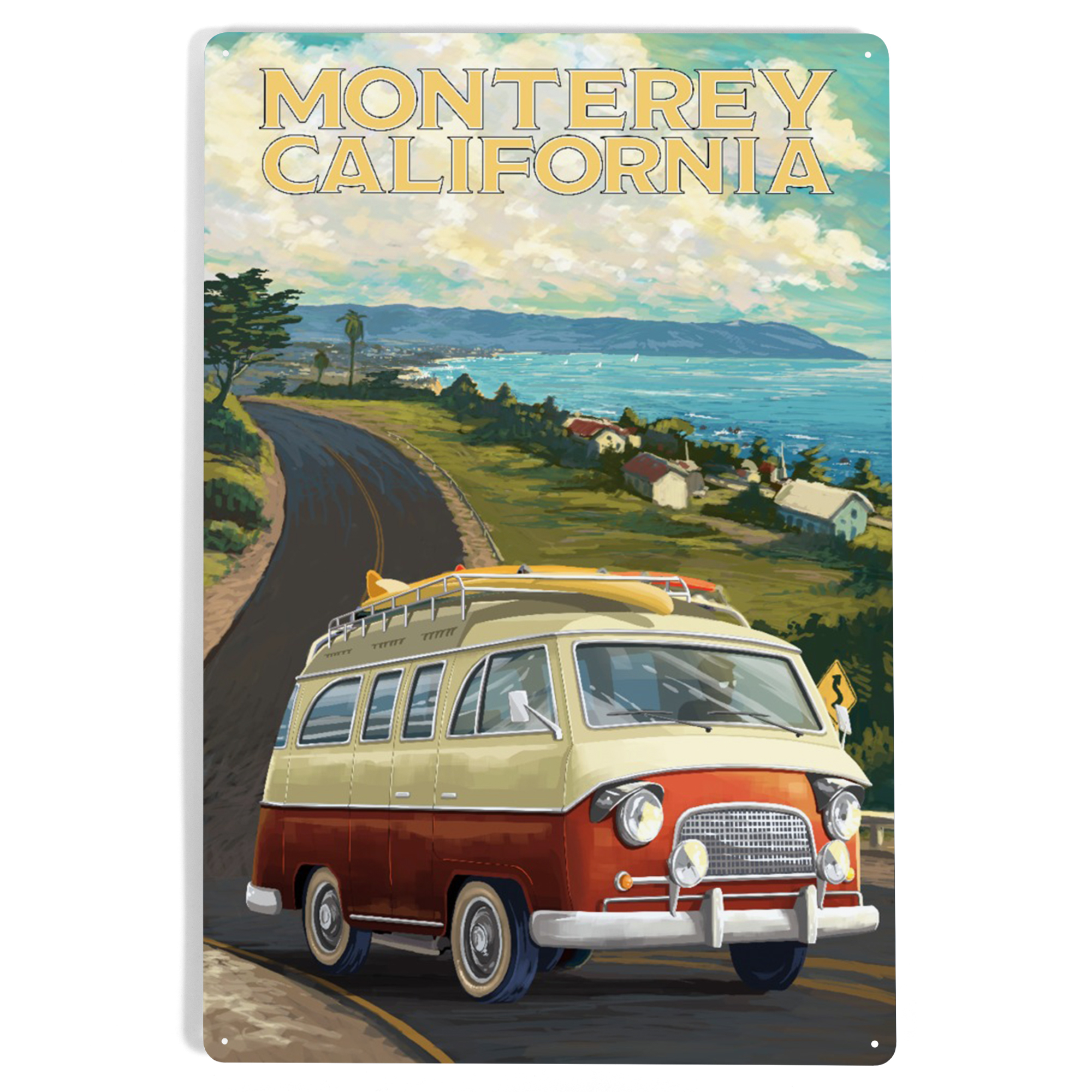 Monterey, California, Camper Van Coastal Drive (12x18 Aluminum Art ...