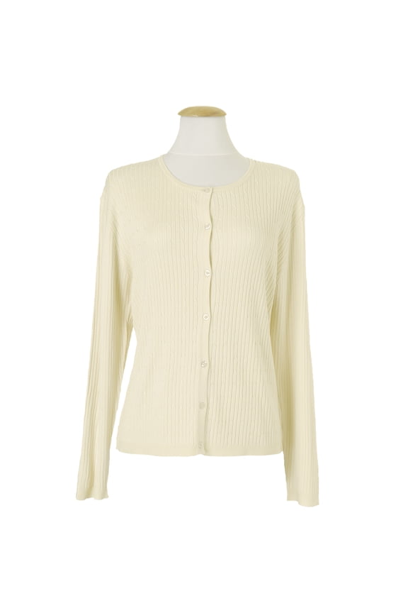 Ladies 12 Gauge Cable Knit Cardigan Crew Neck Long Sleeve Sweater #6164