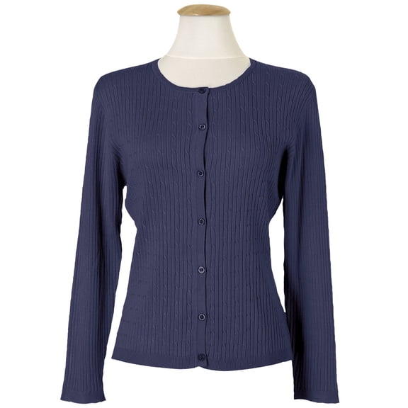 Monterey Club Ladies 12 Gauge Cable Knit Cardigan Crew Neck Long Sleeve Sweater #6164