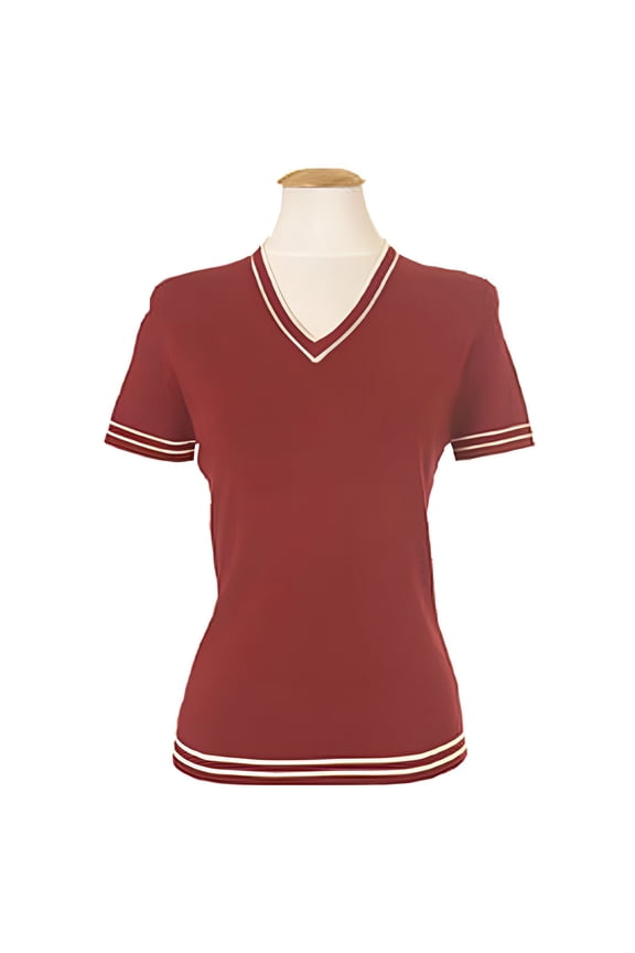 Ladies 77% Rayon/23% Nylon 12 Gauge V-Neck Short Sleeve Sweater #6166