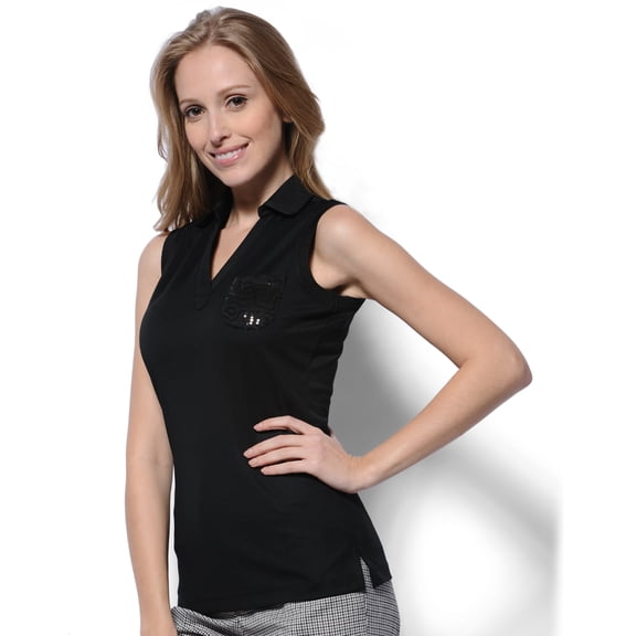 Monterey Club Ladies' Dry Swing Lightweight Pique Sleeveless Golf Polo Shirt with Sequin Pocket #2223
