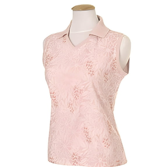 Monterey Club Ladies Flower Print V-Shape Sleeveless Golf Polo Shirt #2573