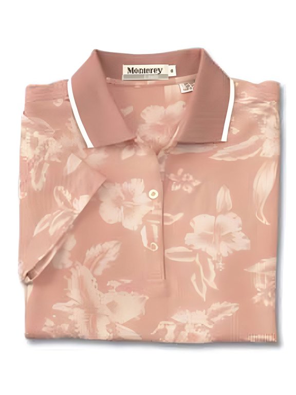 Ladies Print Rib Collar Short Sleeve Golf Polo Shirt #2566